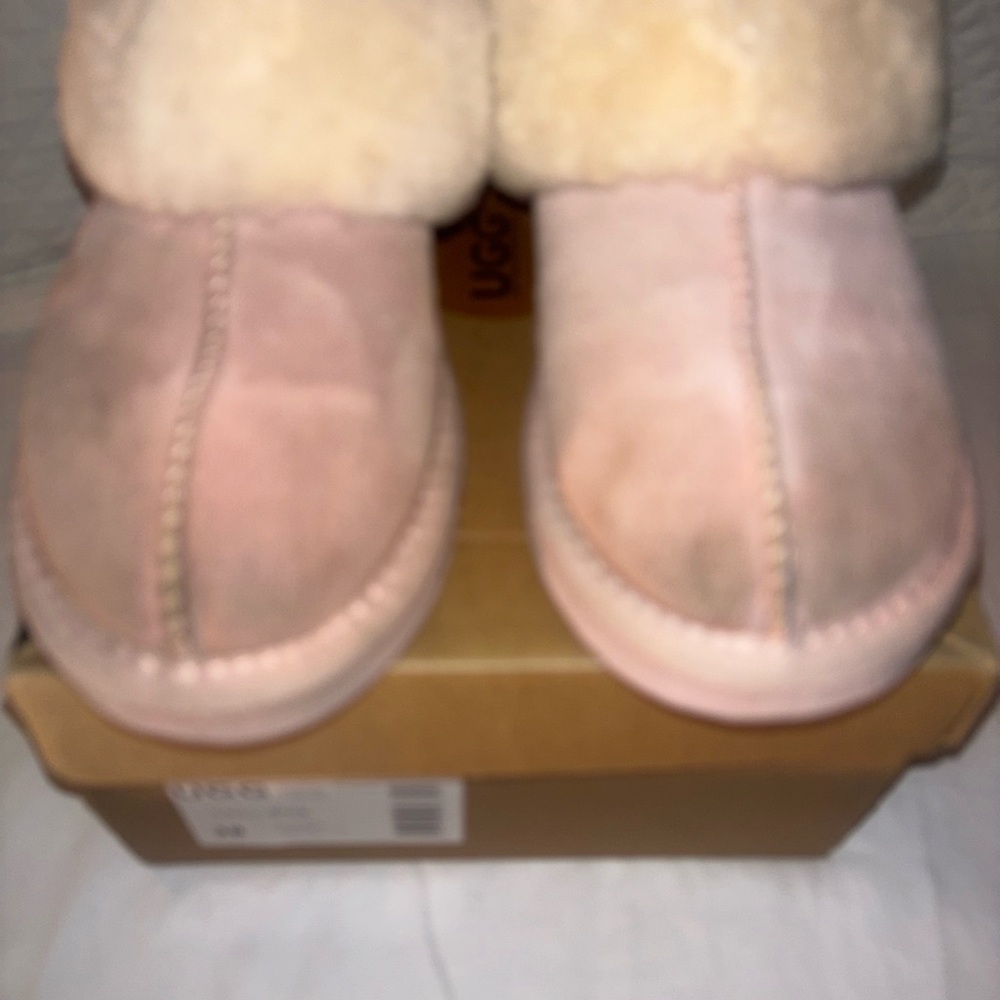 UGG Pink Sheepskin Plush Collar Slip-On Slipper - Picture 14 of 17